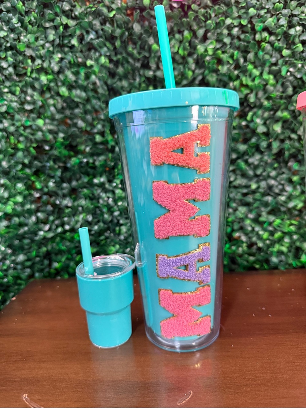 Teal MAMA Tumbler Set with Matching Mini Cup & Straw for Mother’s Day